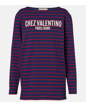 Valentino Chez Striped Cotton Jersey Top - Purple