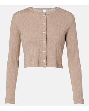 Leset Cropped Pointelle Cotton Cardigan - Natural