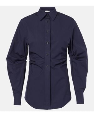 Victoria Beckham Gathered Cotton-Blend Shirt - Blue