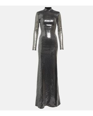 David Koma Sequined Mockneck Gown - Gray