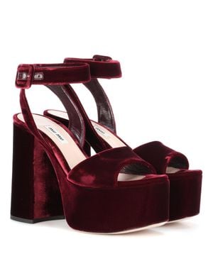 Miu Miu Velvet Platform Sandals - Red