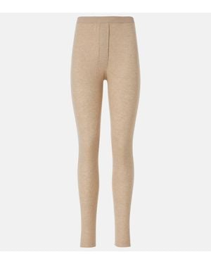 Loro Piana Cocooning Ribbed-Knit Cashmere Leggings - Natural