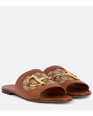 Gucci Pantoletten Horsebit Gg Aus Leder Mit Canvas - Braun