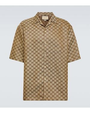 Gucci Archivio Patch-pocket Relaxed-fit Linen-blend Shirt - Brown