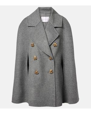 Carolina Herrera Double-Breasted Melange Virgin Wool Cape - Gray