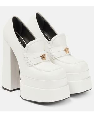 Versace Aevitas Leather Platform Loafer Pumps - White