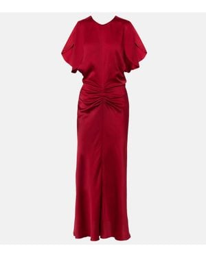 Victoria Beckham Gathered Crepe Satin Midi Dress