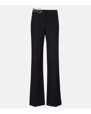 Blumarine Embellished Crepe Cady Flared Trousers - Blue