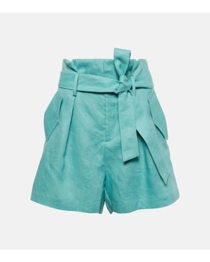 Adriana Degreas Orquidea High-Rise Linen Shorts - Blue