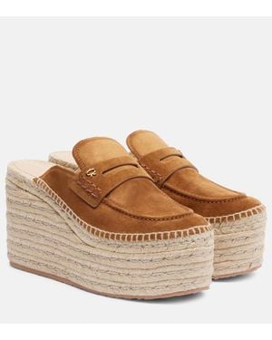 Gianvito Rossi Mules Compensees Maxilla En Daim - Marron