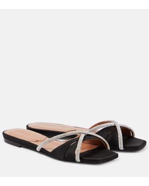 D'Accori Lust Embellished Satin Slides - Black