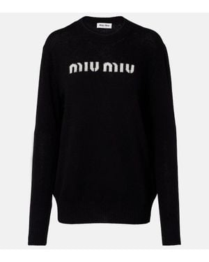 Miu Miu Logo Wool And Cashmere Jumper - Black