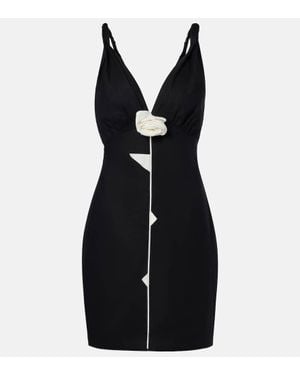 FARM Rio Floral-Applique Linen-Blend Minidress - Black