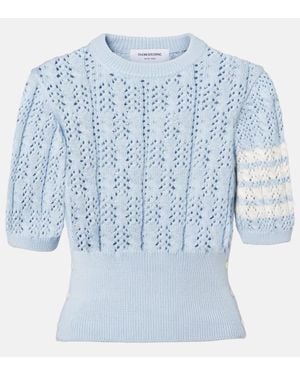 Thom Browne 4-Bar Pointelle Cotton Top - Blue