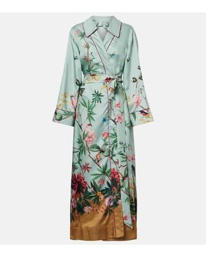 La DoubleJ Midnight Floral Silk Wrap Dress - Green