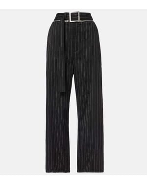 Jean Paul Gaultier Pinstripe High-Rise Virgin Wool Wide-Leg Pants - Black