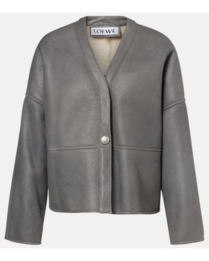 Loewe Pebble Shearling-Lined Leather Jacket - Gray
