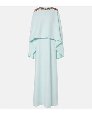 Costarellos Elin Embellished Caped Crepe Gown - Blue