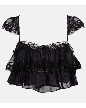 Chloé Lace-Trimmed Silk Muslin Bra Top - Black