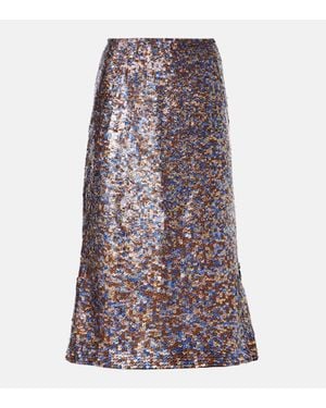 Dries Van Noten Falda Midi De Mezcla De Lana Con Lentejuelas - Multicolor