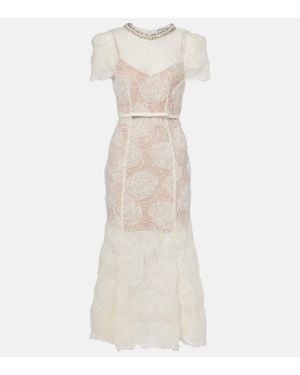 Self-Portrait Semi-Sheer Lace Midi Dress - Natural