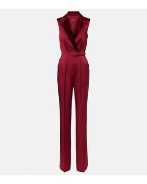 Max Mara Scalata Velvet-Trimmed Satin Jumpsuit - Red