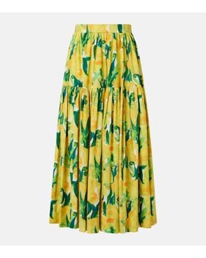 La DoubleJ Oscar Printed Cotton Poplin Midi Skirt - Green