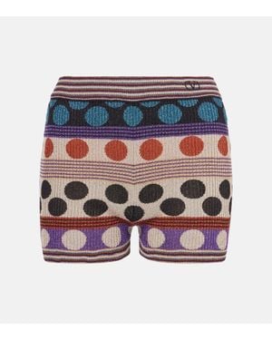 Valentino Polka-Dot Jacquard Lame Shorts - Blue