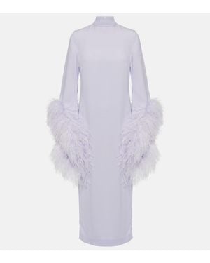 ‎Taller Marmo Del Rio Feather-Trimmed Crepe Midi Dress - White