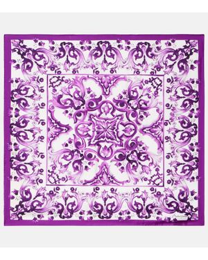 Dolce & Gabbana Majolica Printed Silk Twill Scarf - Purple