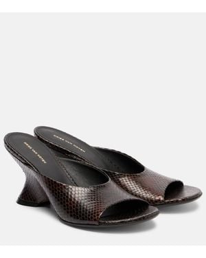 Dries Van Noten 75 Snake-Effect Leather Wedge Mules - Brown