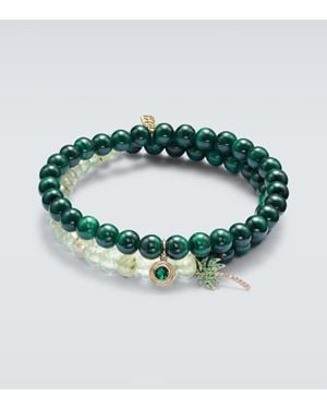 Sydney Evan Set De 2 Pulseras De Cuentas De Oro De 14 Ct Con Esmeraldas Y Diamantes - Verde