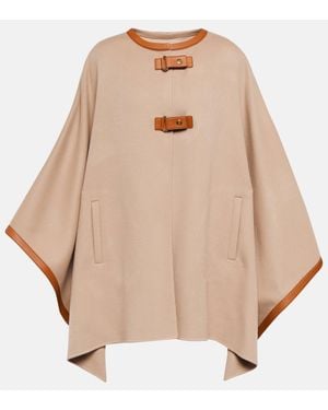 Loro Piana Kirna Leather-Trimmed Cashmere Cape - Natural