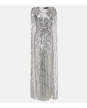 Jenny Packham Rush Sequined Cocktail Dress - Grey