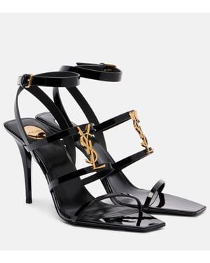 Saint Laurent Cassandra 90 Patent Leather Sandals - Black