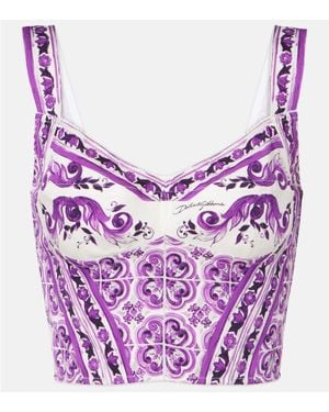 Dolce & Gabbana Majolica Silk-Blend Bustier Top - Purple