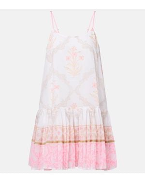 Juliet Dunn Floral Ruched Cotton Minidress - Pink