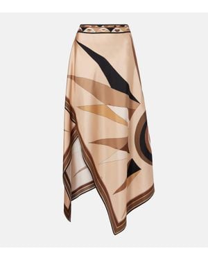 PUCCI Hawaii Silk Satin Midi Skirt - Natural