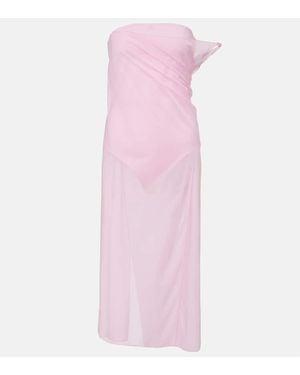 Courreges Draped Sheer Jersey Crepe Midi Dress - Pink