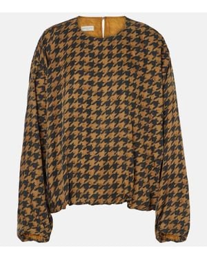 Dries Van Noten Houndstooth Satin Blouse - Brown