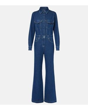 7 For All Mankind Flared Denim Jumpsuit - Blue