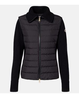Moncler Down-Paneled Virgin Wool Cardigan - Black