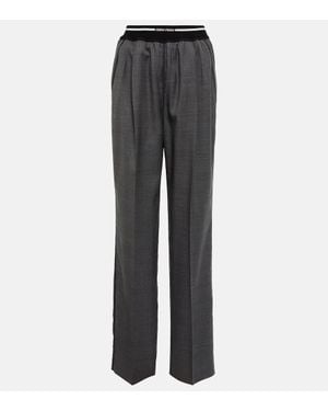Miu Miu Pantalones Anchos A Cuadros Con Logo - Gris