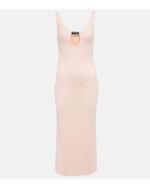 Miu Miu Vestido midi de jersey con abertura y logo - Rosa