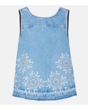 Ganni Broderie Anglaise Denim Top - Blue