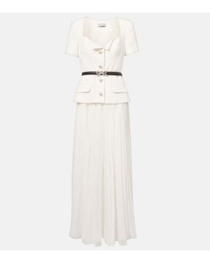 Self-Portrait Belted Plisse Crepe Maxi Dress - White