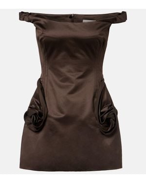 Magda Butrym Vestido Bustier De Saten Con Aplique Floral - Marrón