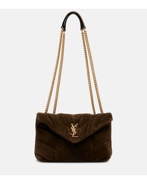 Saint Laurent Puffer Toy Suede Shoulder Bag - White