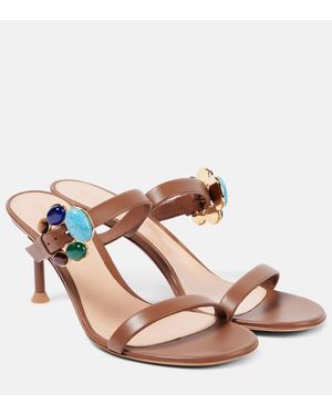 Gianvito Rossi 70 Buckle-Detail Leather Mules - Pink