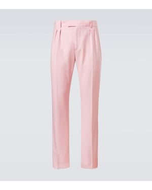 McQueen Silk-Trimmed Wool And Mohair Slim Trousers - Pink